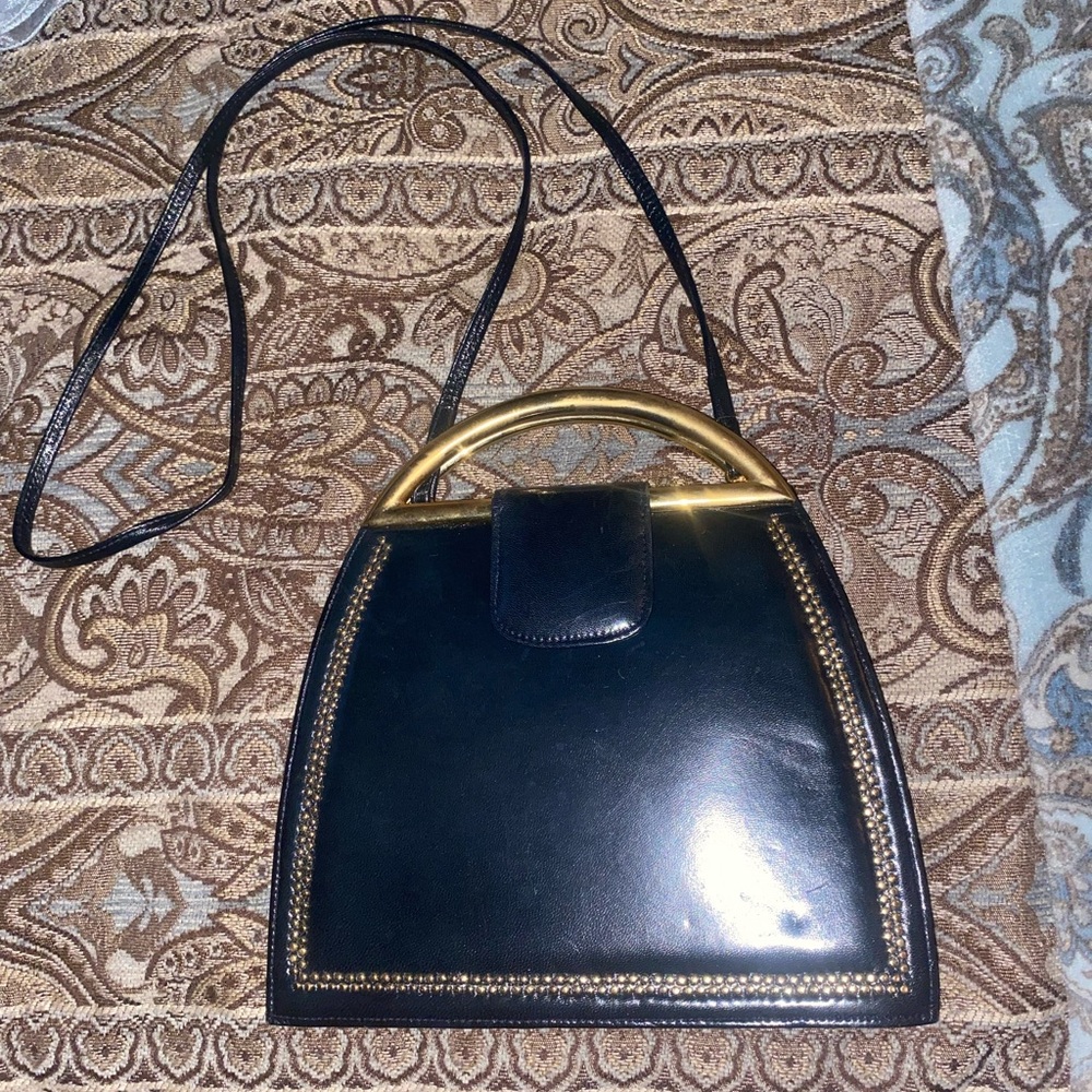 Stuart Weitzman Black and Gold Shoulder Bag